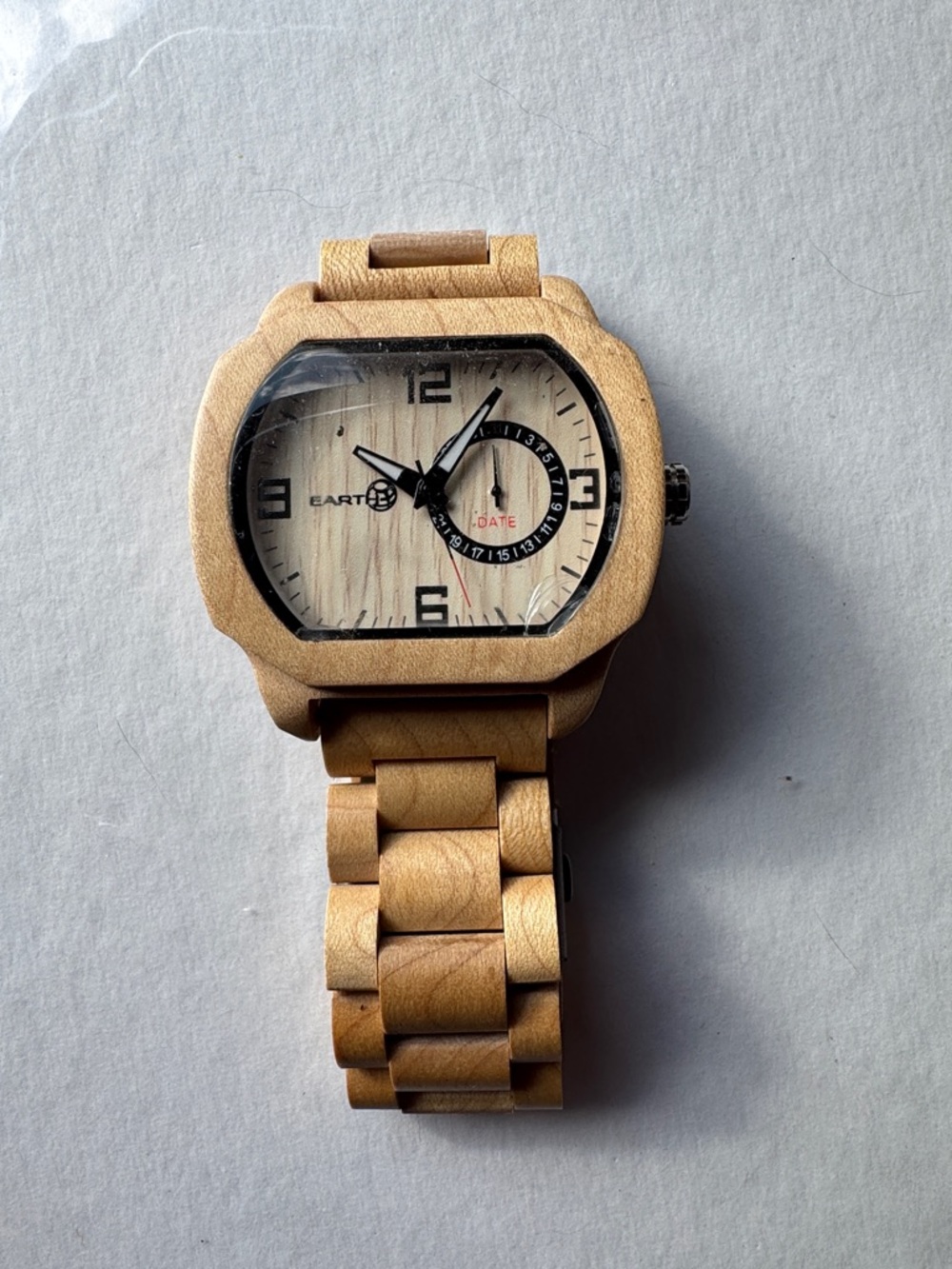 Earth Natural Wood Watch with Black and Red Details - Picture 2 of 6